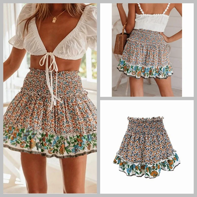

Hot Selling WOMEN'S Dress Europe And America-Joint Skirt Frilled Floral-Print Short Skirt Skirt Ba0717