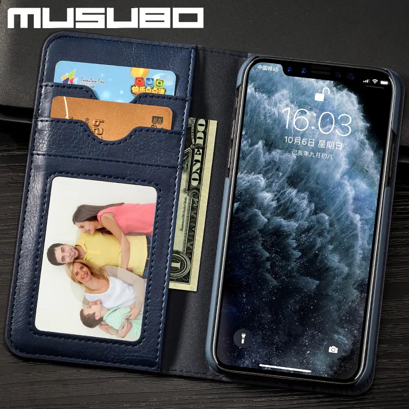 Роскошный чехол для телефона Musubo iPhone 11 Pro Max Кожаные чехлы с откидной крышкой Xs XR X 8