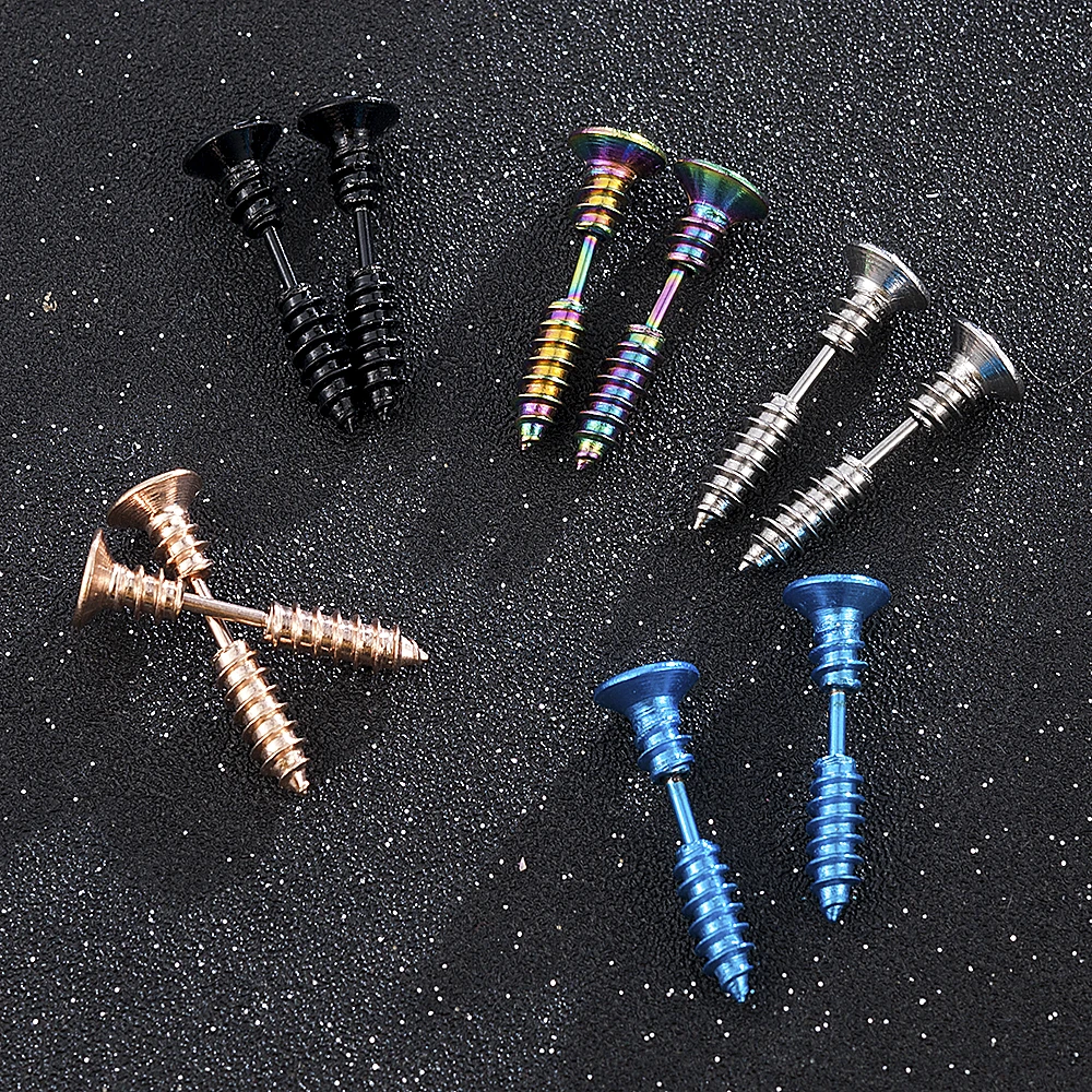 

1 Pair Punk Style Stainless Steel 5 Colors Stud Earrings Men Women Ear Jewelry Rock Gothic Unisex Piercing Earring Wholesale