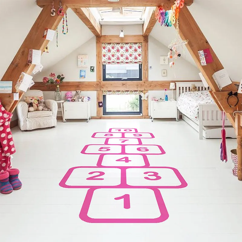 

Wall Stickers For Kids Rooms Personalized Floor Decor Family Games Childhood Memories Decals Jump Plaid Playful Hopscotch