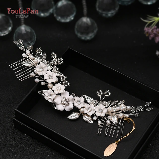 TOPQUEEN HP301 Indian Bridal Hair Accessories Alloy Flower Bridal Crowns and Tiaras Silver Hair Pieces Wedding Hair Jewelry HP337-Silver