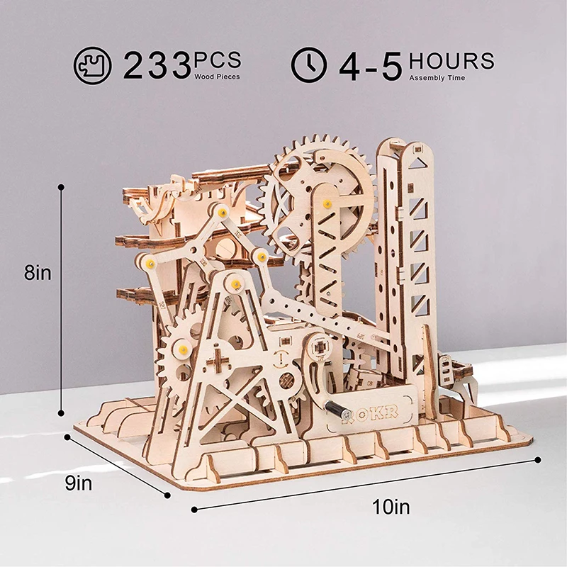 ROKR DIY мрамор Run игры 3D деревянные головоломки шестерни Drive башня модель американских горок здания комплект игрушечные лошадки для детей и