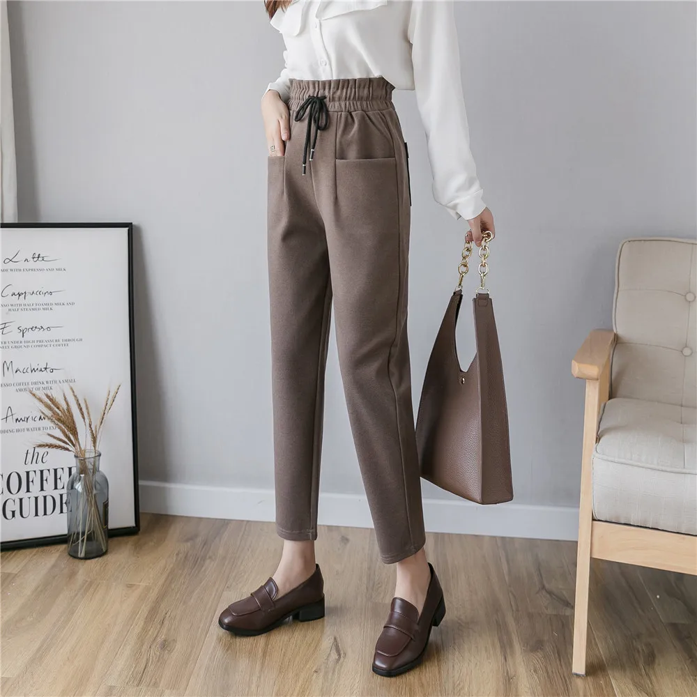 S-5XL Plus Size Women Woolen Pants Casual Elastic High Waist Ankle Length Pants Autumn Winter Trousers Chic Pencil Harem Pants S-5XL Plus Size Women Woolen Pants Casual Elastic High Waist Ankle Length Pants Autumn Winter Trousers Chic Pencil Harem Pants