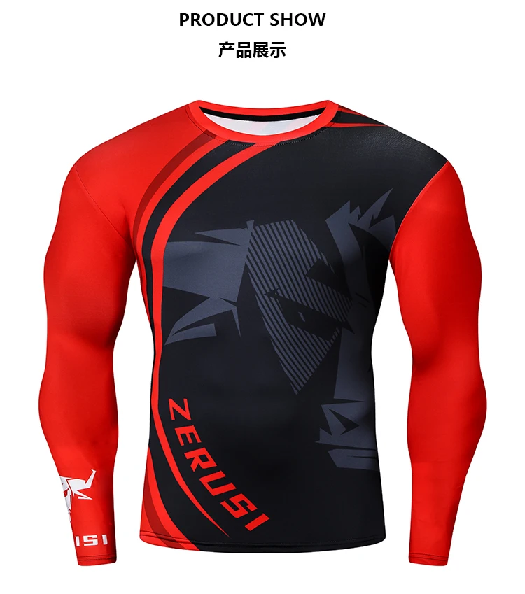 Langärmliges 3D-gedrucktes Kompressions-T-Shirt für Herren, schnell trocknende T-Shirts für Fitnessstudio, Fahrradbekleidung – Detail 5