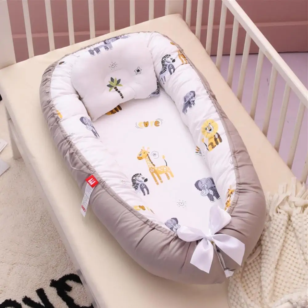 Переносная кровать для новорожденных, переносная кроватка и кровать для путешествий, детская люлька для отдыха, бампер с подушкой - Цвет: grey-1