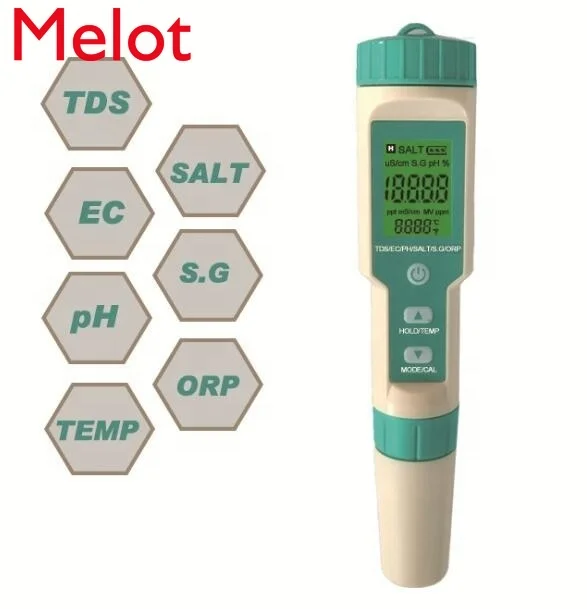 

hot sale Newest 7 in 1 PH/TDS/EC/ORP/Salinity /S. G/Temperature Water Tester C-600