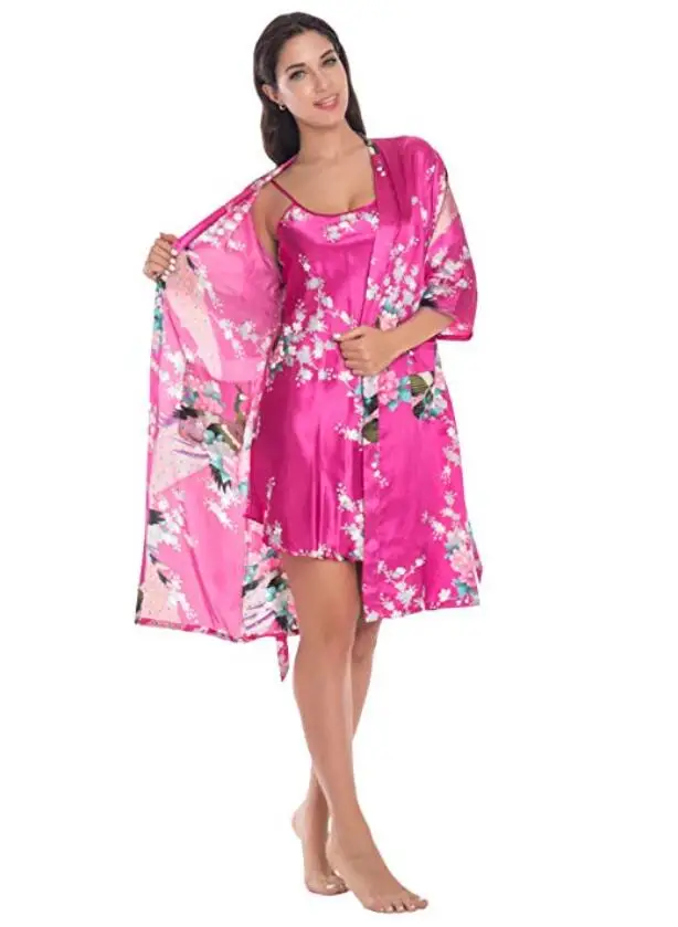 Women's Summer Mini Kimono Robe Lady Rayon Bath Gown Yukata Nightgown Sleepwear Sleepshirts Pijama Mujer Size M-XL women sleepwear,sleepwear pajamas