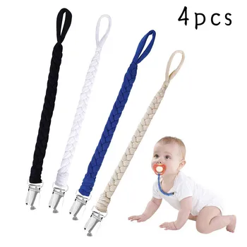 

4Pcs Baby Leather Braided Pacifier Clips Chain Dummy Clip Pacifier Holder Nipple Soother Chain Infant Baby Feeding Accessories