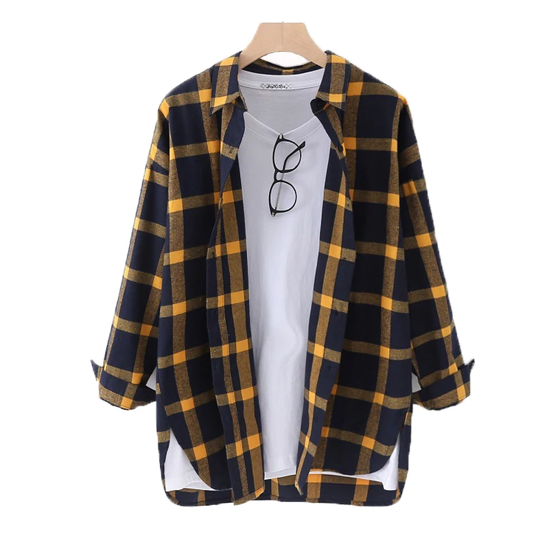 Женские клетчатые рубашки в японском стиле свободные Весенние блузки с длинным