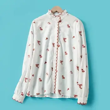 

Women Shirt 2019 New Retro Rural Wind Wave Flower Embroidered Shirt