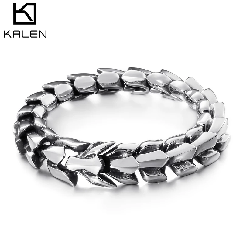 KALEN, новинка, 22 см, креативные блестящие мужские браслеты, серебро, нержавеющая сталь, Пружинная Застежка, хип-хоп браслет, браслеты для мужчин, ювелирные изделия, подарки
