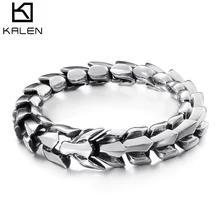 KALEN, новинка, 22 см, креативные блестящие мужские браслеты, серебро, нержавеющая сталь, Пружинная Застежка, хип-хоп браслет, браслеты для мужчин, ювелирные изделия, подарки