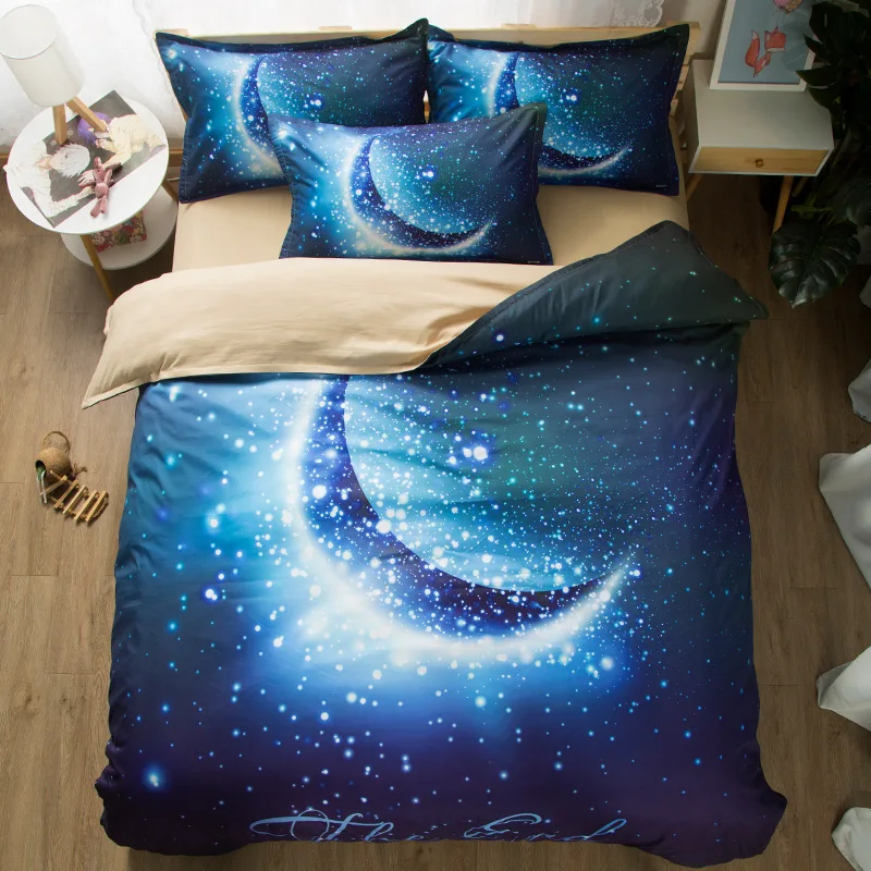 

Bedding 3D cosmic starry sky printed quilt set children bedroom bed set bed cover pillowcase 1.5 meters bed supporting supplies