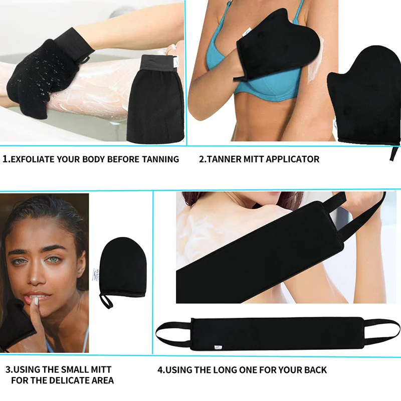 Best 4Pcs/set Self Tanning Mitt Applicator Kit Exfoliating Bath Towel Oiling Sunscreen SPA Gloves Back Lotion Applicators