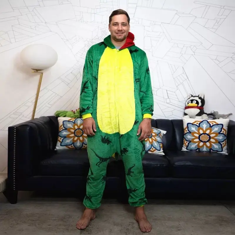 XXL Size Adult Dinosaur Onesies Animal Pajamas Cosplay Costume Party Funny Jumpsuits Christmas