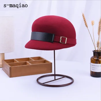 

Vintage Style Leather Buckle Winter Beret Cap 100% Wool Felt Hat Newsboy Cap For Women Warm Visor Hat Cap Ladies Equestrian Hat