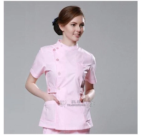 Летний женский больничный медицинский скраб, комплект одежды, модный дизайн в обтяжку стоматологические халаты, салон красоты, мужская униформа медсестры - Цвет: Розовый