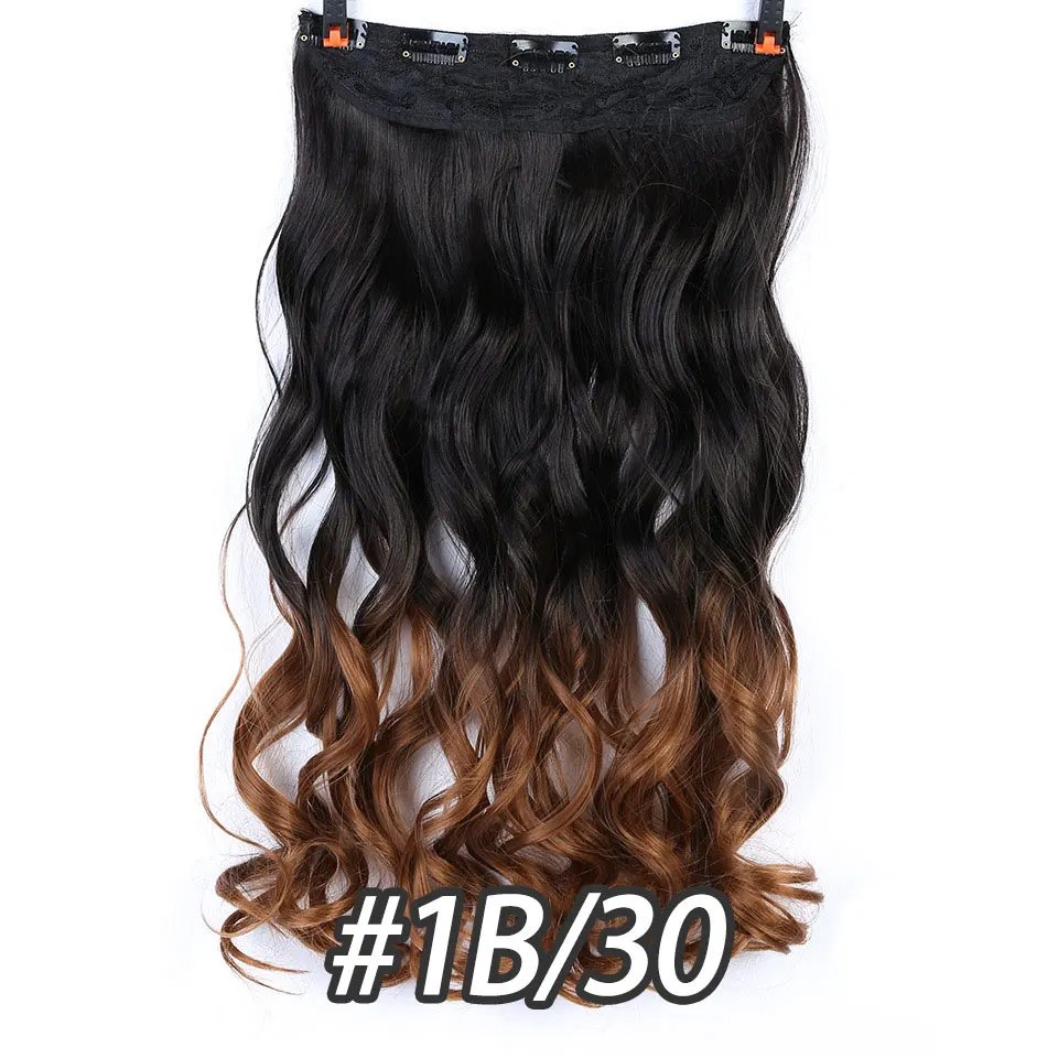DIFEI 24 inch Long Wavy Clip in one Piece Synthetic Hair Extension Brown Black Heat Resistant Fiber 5 Clips Hairpiece for Women - Цвет: 1B-30