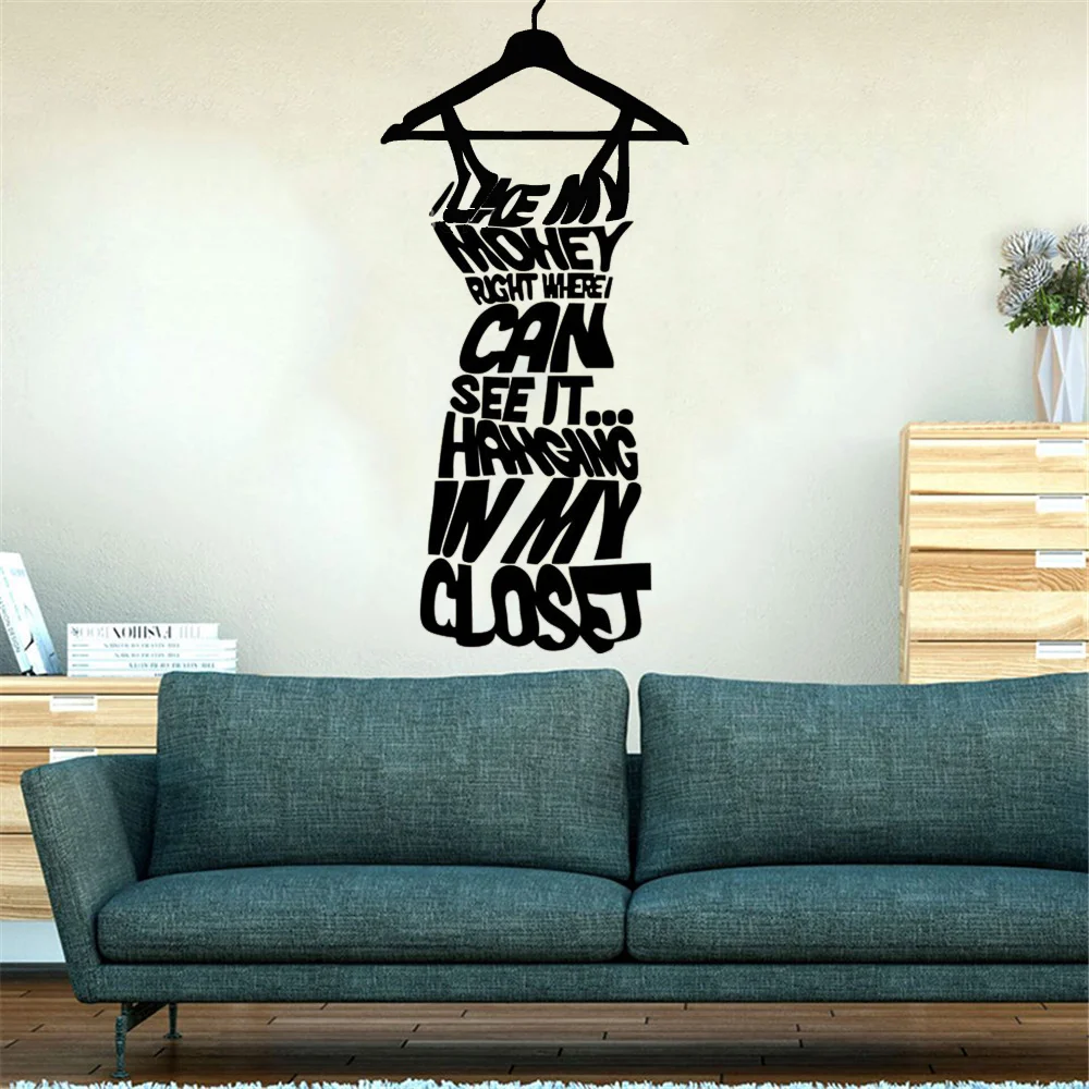 Fashion Clothing Store Window Vinyl Wall Sticker Love My Money Quote Girls Bedroom Wardrobe Art Home Decor Glass Wallpaper | Дом и сад