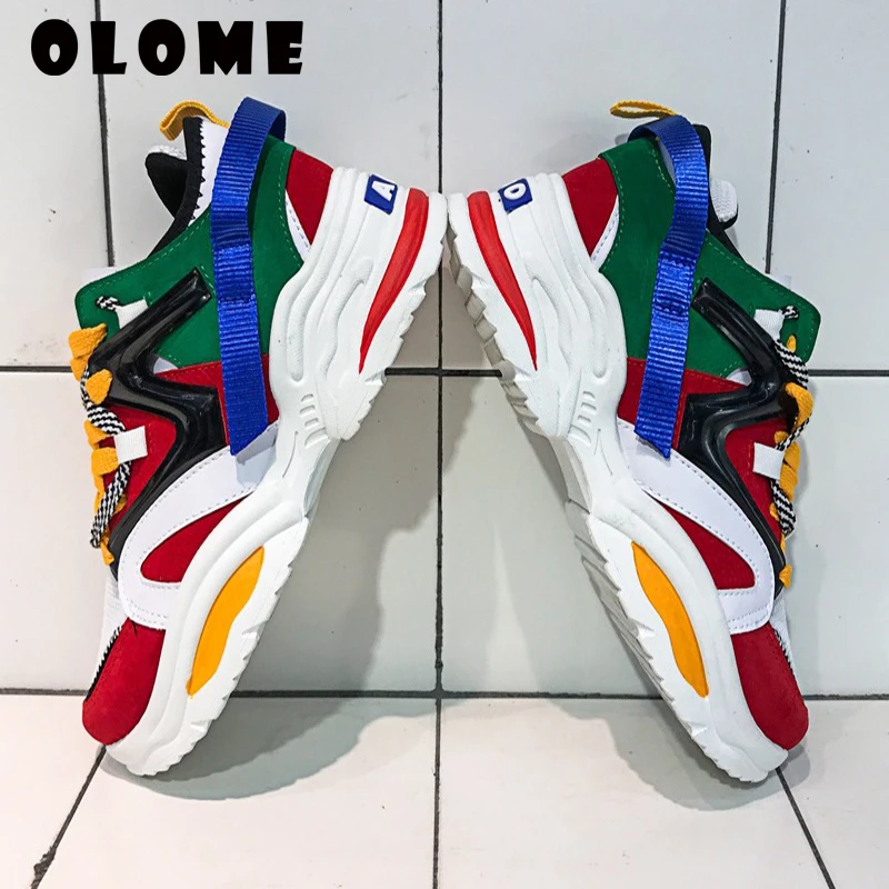 Кроссовки для мужчин и женщин кожаные на платформе толстая подошва