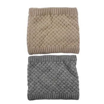 

2 Pcs Warm Knitted Scarves Collar Neck Warmers Winter Wrap Shawls, Beige & Gray
