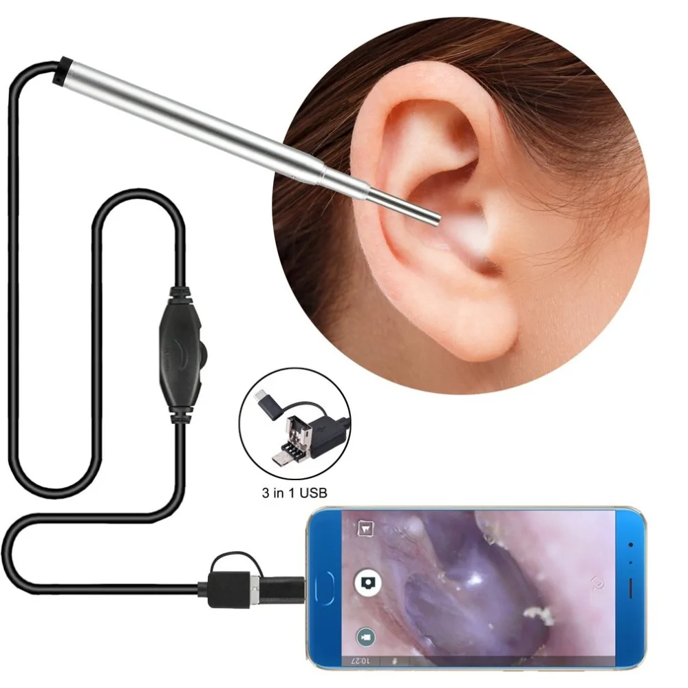

3 in 1 Professional 3.7MM Multifunctional USB Ear Cleaning Endoscope Earpick With Mini Camera HD Earwax Removal Kit new selling