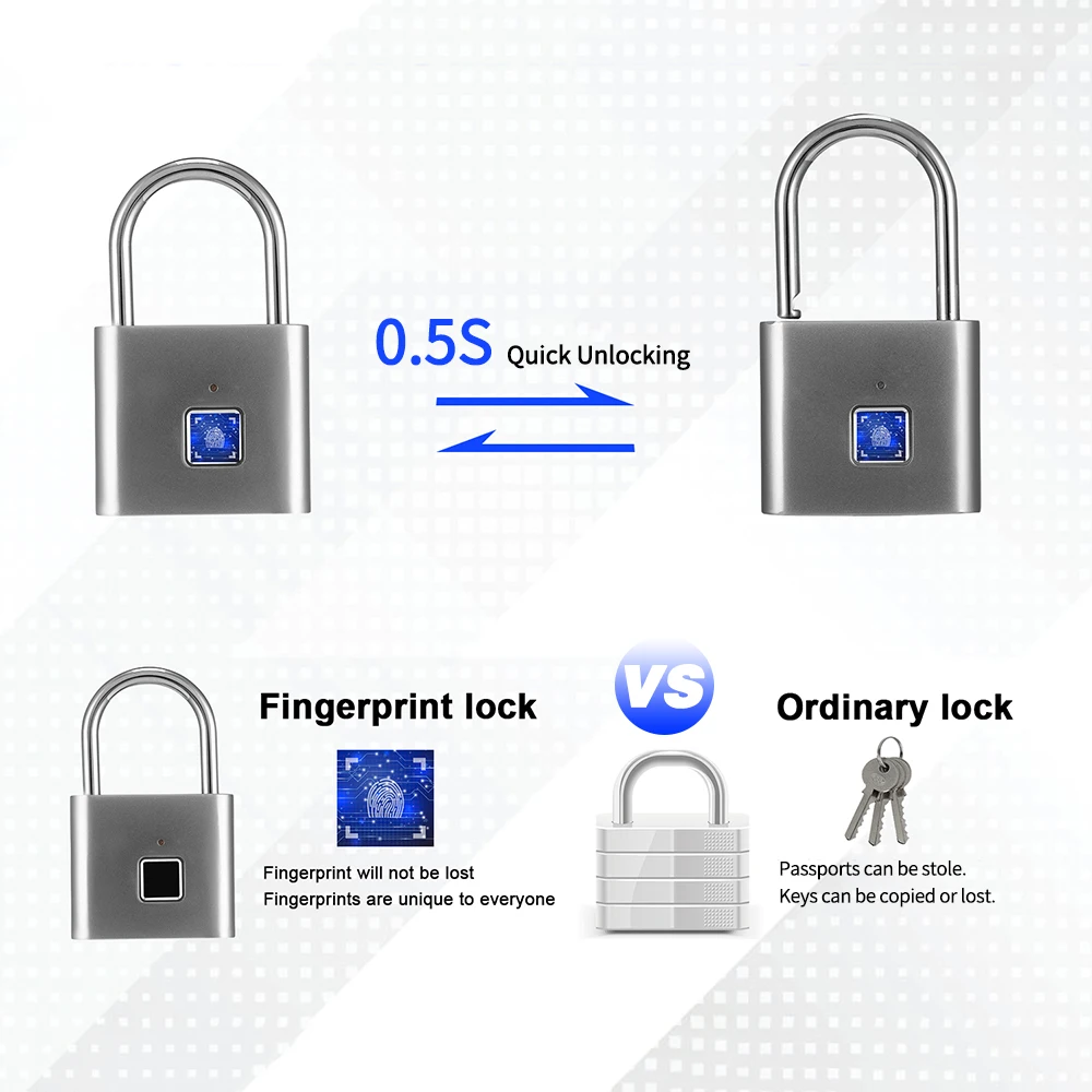 

Hot New Smart Fingerprint Padlock Small Size Padlock Cabinet Fingerprint Lock Dormitory Anti-theft Lock O10 Black