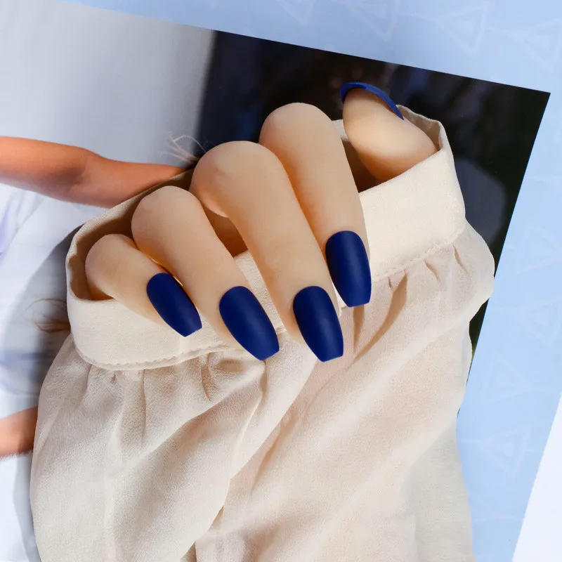 Королевский синий гроб поддельные ногти Короткие матовые искусственные накладные ногти нажмите на Takma Tirnak с клеем, стикер Im нажмите искусственные ногти