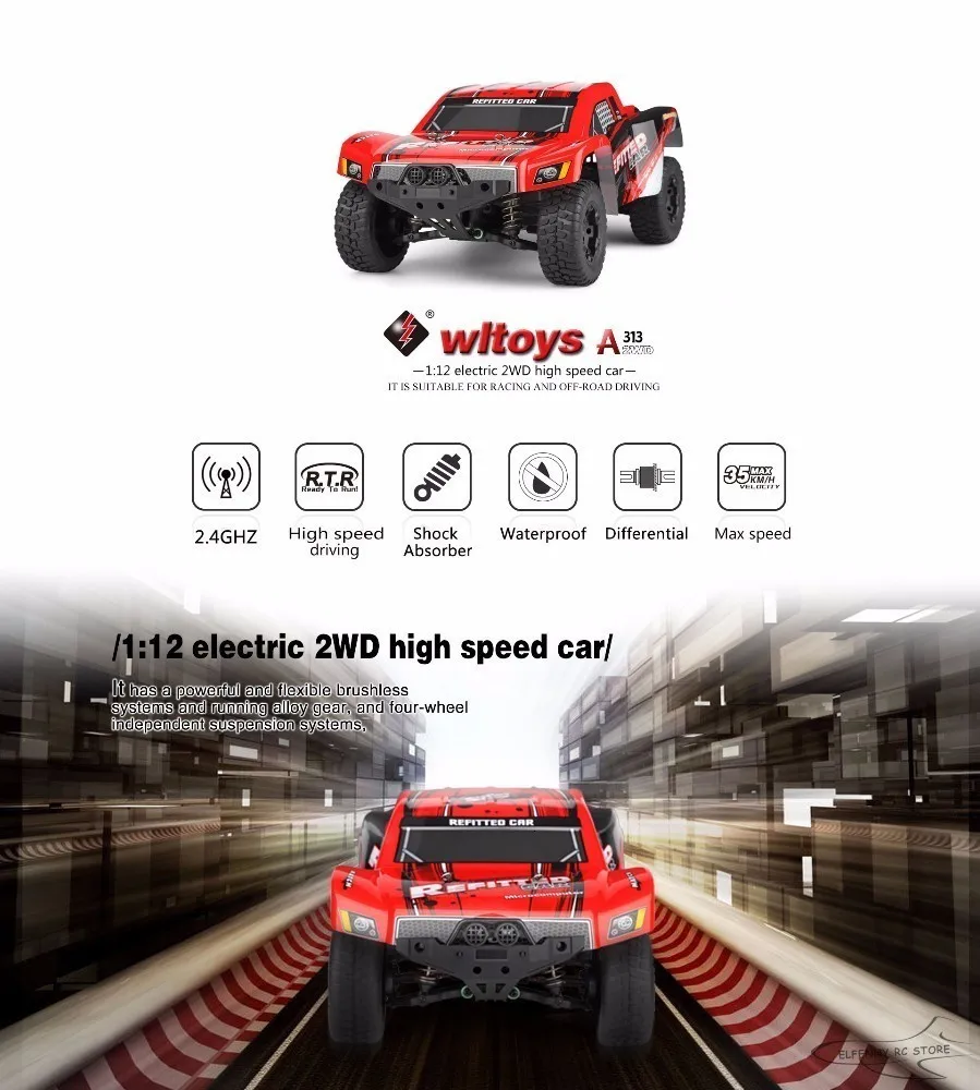 WLtoys A313 2,4 ГГц 2WD 1/12 35 км/ч Матовый Электрический RTR с коротким ходом RC автомобиль внедорожник автомобиль дистанционного Управление игрушки ZLRC