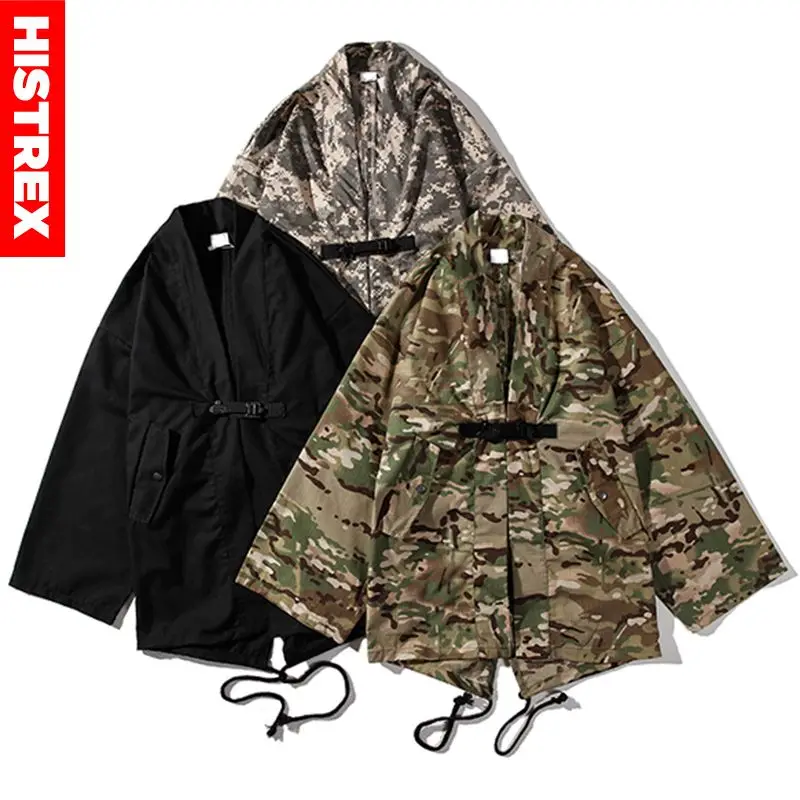 Cena HISTREX mężczyzna kurtka japońskie kimono Camo kurtki w stylu japońskim Hip Hop kamuflaż otwórz Stitch kimono płaszcz Khaki Streetwear HT9HU #