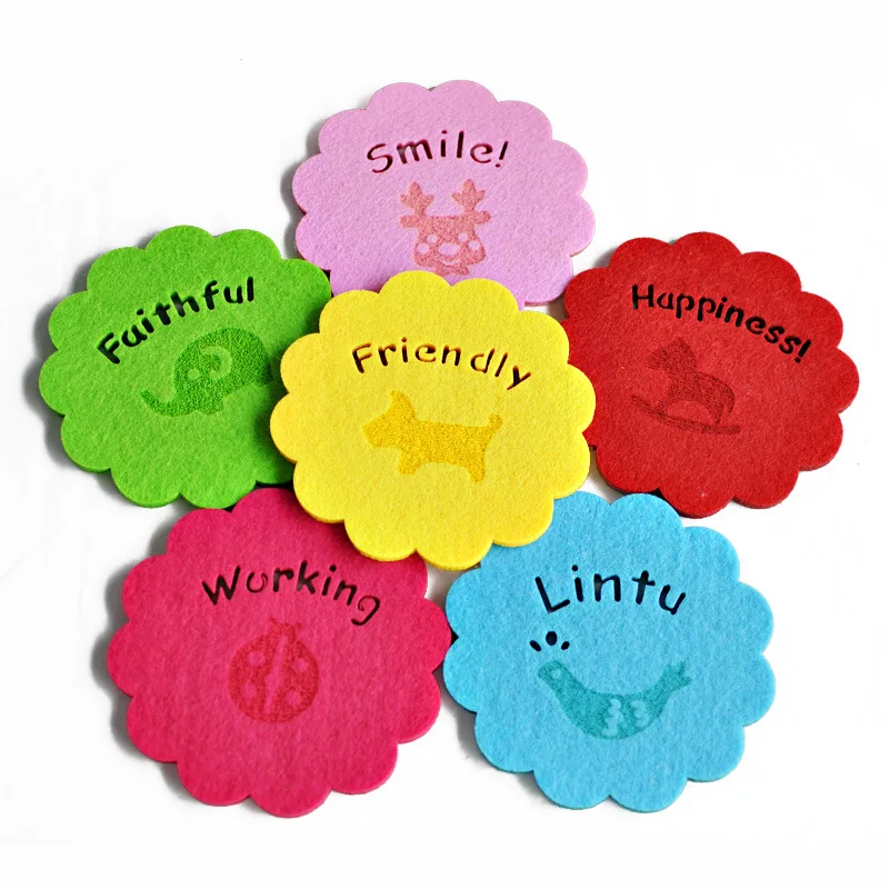 

6Pics Felt Hollow Coaster Cartoon Environmental Protection Candy Color Creative Placemat Home High Temperature Conference Gift