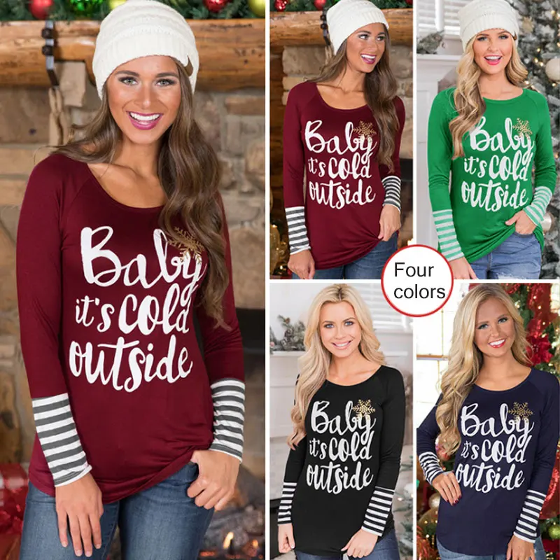 

New Arrival Women Letter Printed T-shirt Round Neck Long Sleeve Shirt Blouse Casual Tops