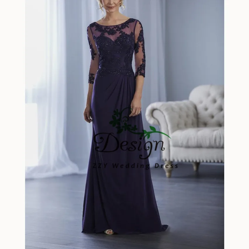 Vestidos de madre de la novia короткий рукав с аппликацией плиссированная подметка поезд на заказ плюс размер мать невесты платья