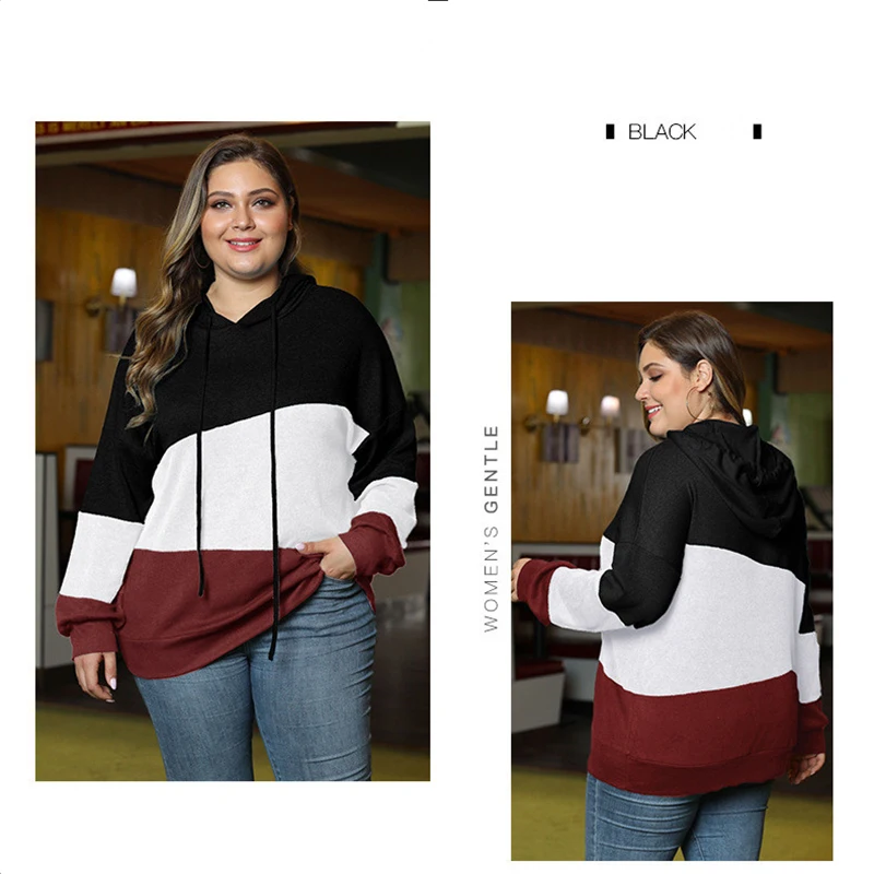Fioncrow Women Plus Size Pullover Hoodie Colorblock Striped Long Sleeve Hooded Sweatshirt With Hood Autumn 2021 Women's Clothing