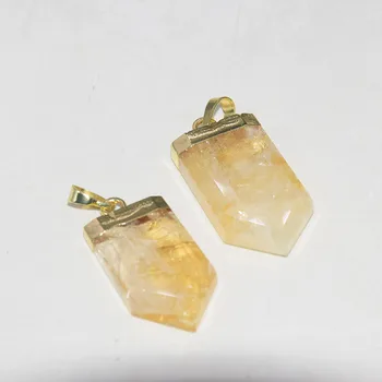 

Natural Yellow Crystal Quartz Stone pendant for women shield 2020 charms Gold Bezel aura quartz citrines gem jewelry accessories