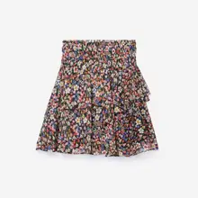 Женская Цветочная печать высокая эластичная талия бант короткая черная Милая свежая шифоновая Мини-юбка