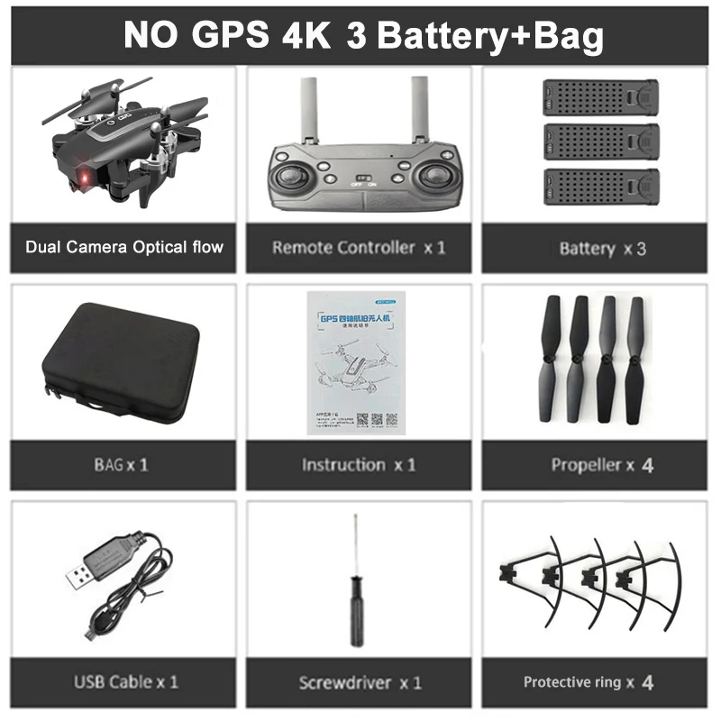 KEELEAD CS-5 4K камера Дрон gps 5G wifi FPV Профессиональный Дрон 1080P двойная камера Широкоугольный Радиоуправляемый квадрокоптер складной Дрон VS E520S - Цвет: No GPS 4K 3 Battery