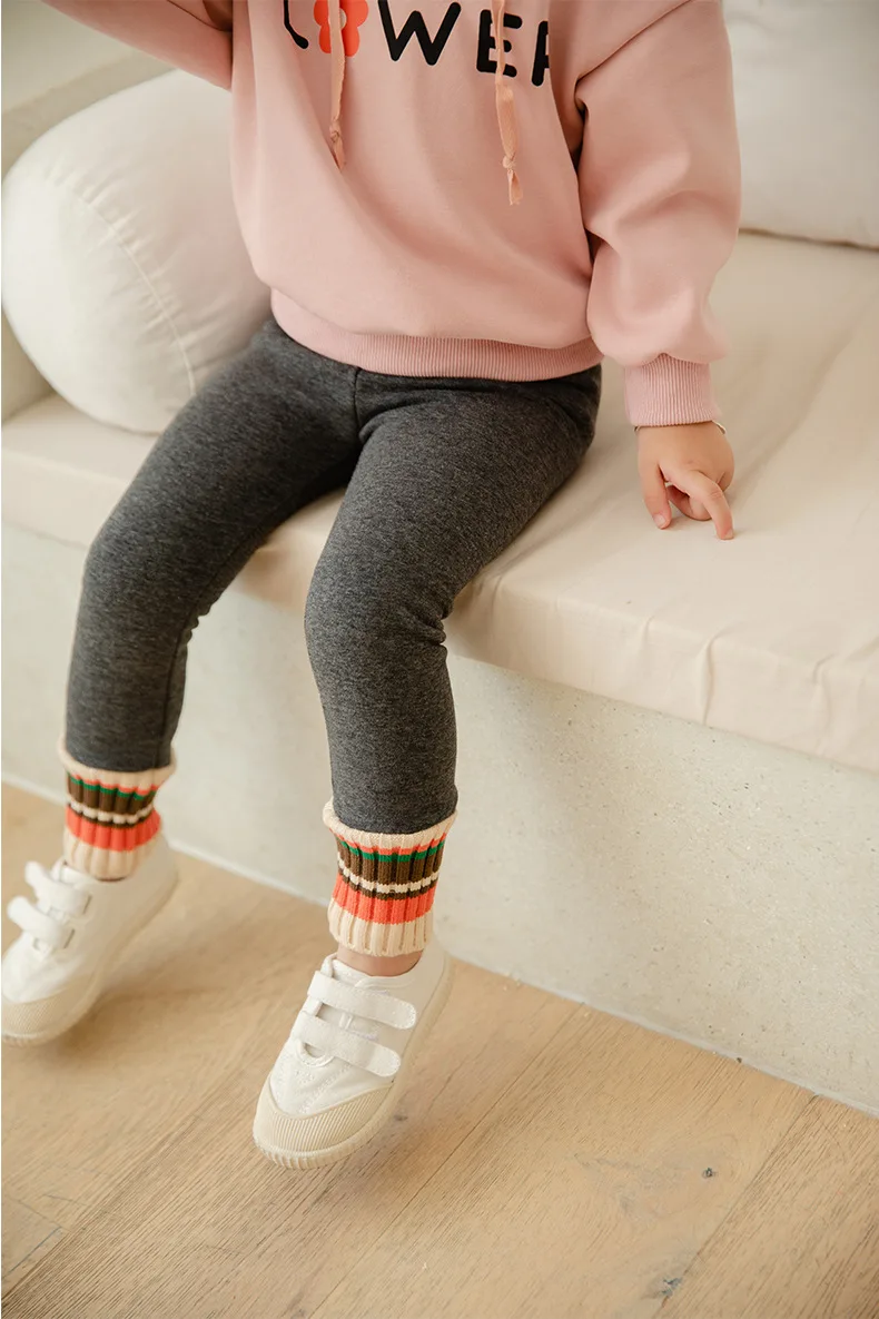 Плотные флисовые леггинсы для маленьких девочек; зимние теплые штаны в разноцветную полоску в стиле пэчворк; детские брюки; детские штаны