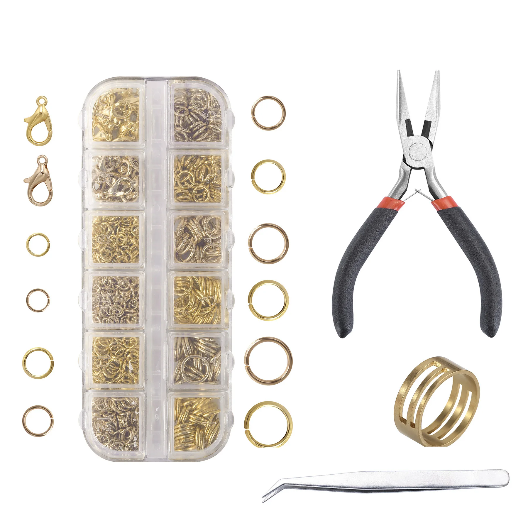DIY-6-600pcs 2400 аксессуары коробка костюм из 2 предметов, застежка-краб суппорт кольца с украшением в виде кристаллов линии лошадь застежка Медь провода размещения мяч - Цвет: DIY-6-600pcs