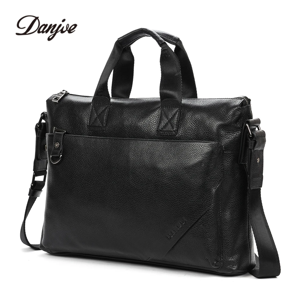 

DANJUE Genuine Cow Leather Men's Briefcase High Quality Real Cowskin Business Handbag Brand New Office Work Shoulder Bag Black