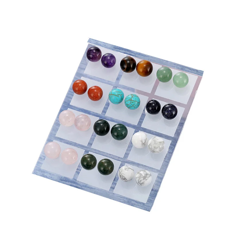 

Simple Stone Stud Earrings Assorted Color Stone Hypoallergenic Post Stud Earring with 8MM Stone Natural Chakra Bead