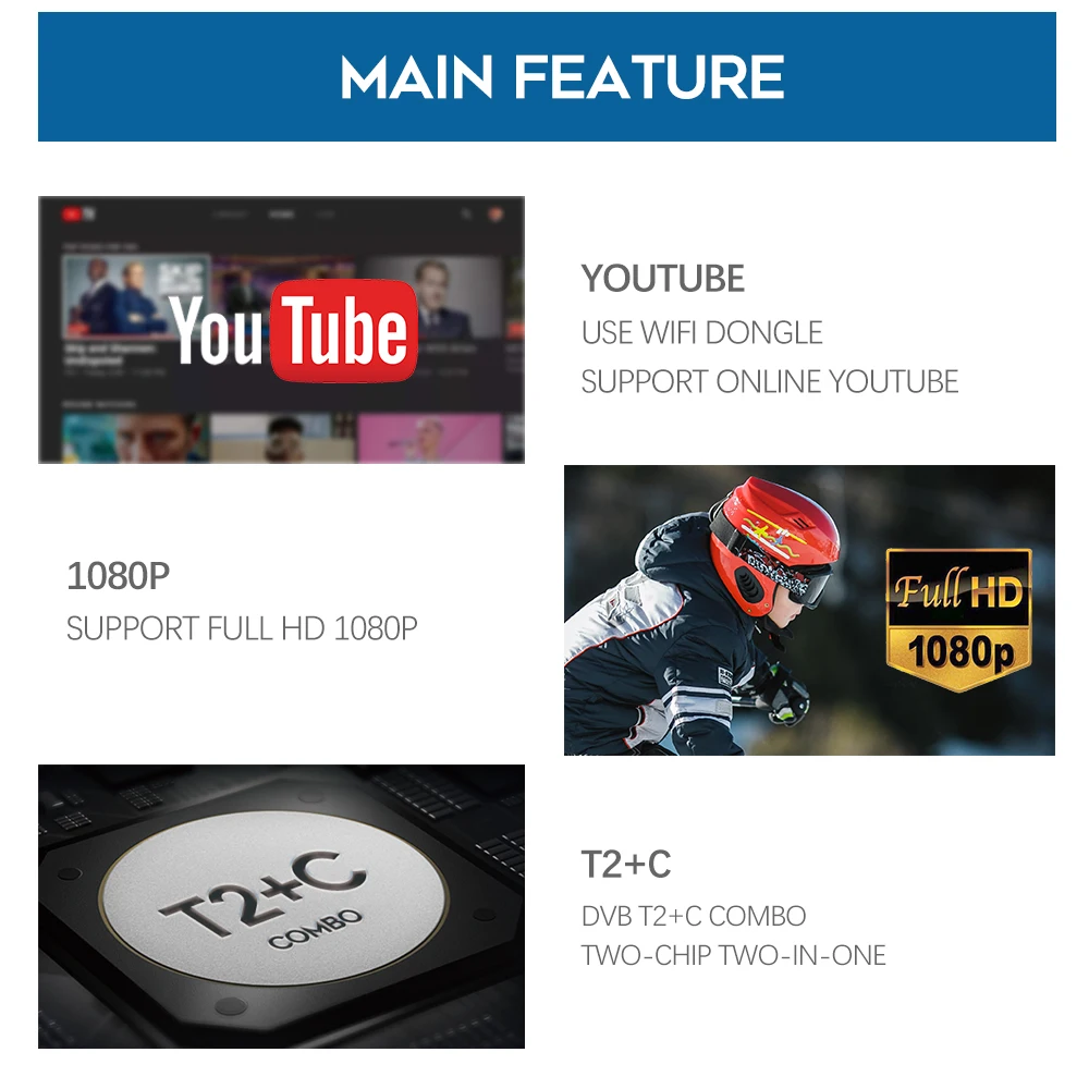 Хит продаж спутниковый ресивер DVB T2 dvb c цифровой ТВ тюнер HD с поддержкой Youtube и Wi