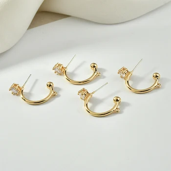 

Maintains Color Copper Plated 14K Real Gold C- Ring Zircon with Hanging Silver Needle Ear Ring Earrings DIY All-match Ear Stud