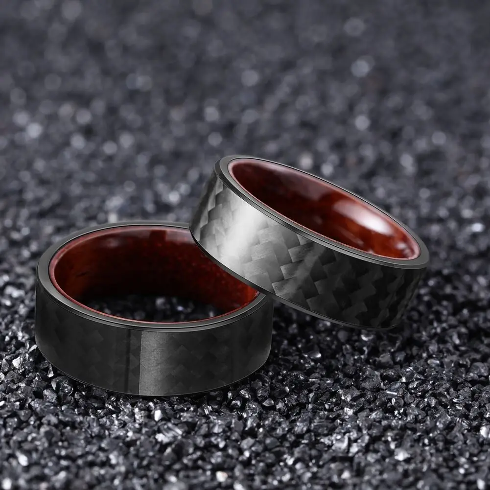 8mm Wide Carbon Fiber Shell And Rosewood Inner Ring Combination Ring Men's  2022 Trend 3