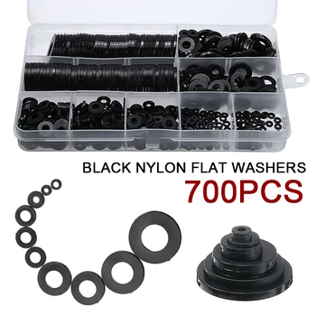 

700PCS Black Nylon Flat Ring Washer Gaskets Kit M2-M12 Flat Washers Assortment O-Ring Gasket Sealing Ring Washers Clips Fastener
