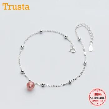 

Trustdavis Genuine 925 Sterling Silver Sweet Strawberry Crystal Beads Anklets For Women Girls Lady Silver 925 Jewelry Gift DS590