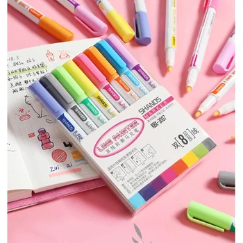 

8 Color Double Line Outline Art Marker Set Glitter Liner Highlighter Letter&Draw Journal Diary Album Office School Supply H6095