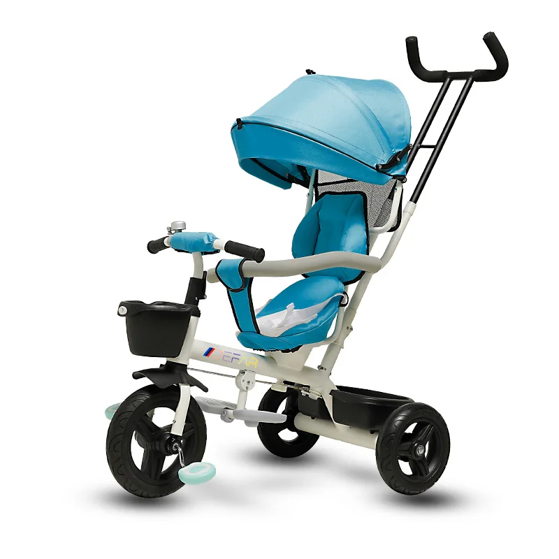 Blue Infant Shining Baby Tricycle Ride on Toys 4 In 1 Three Wheels Stroller Children Bike Seat Multi-function for 1-6Y Children - Цвет: Blue