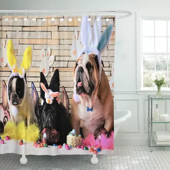 

Blue Pet Hilarious Dogs Easter Colorful Color Pug Spring Shower Curtain Polyester 72 x 78 inches Set with Hooks