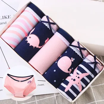 

5Pcs/lot Women Panties Sexy Cotton Underwear Girls Cute Printed Intimate Plus Size 4XL Briefs Lady Breathable Underpants